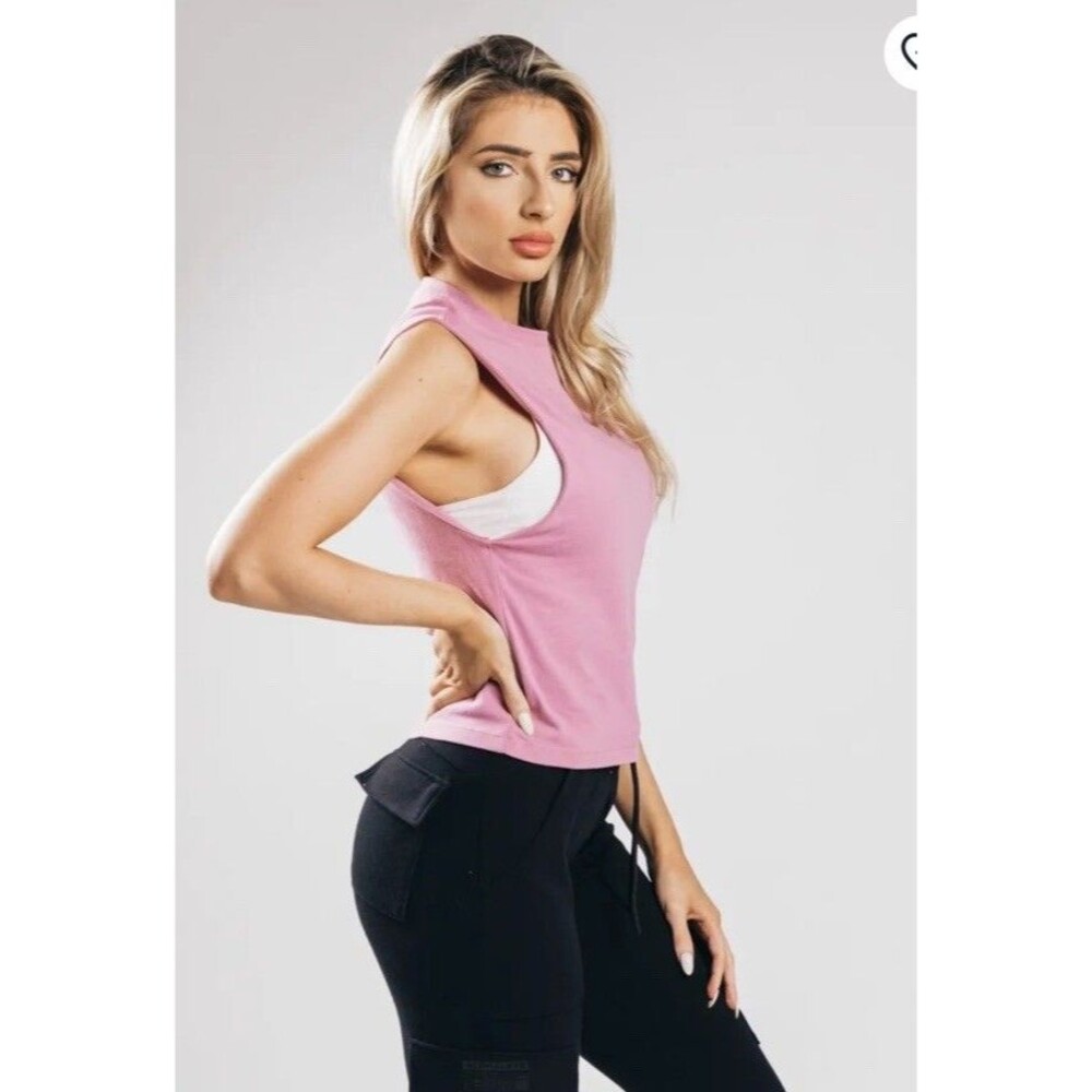 Alphalete Women's Heavy Cotton Cut Off - Pastel Pink , Size Large